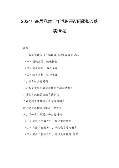 2024年基层党建工作述职评议问题整改落实情况.docx