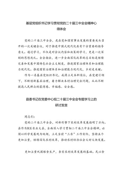 基层党组织书记学习贯彻党的二十三中全会精神心得体会（共五篇）.docx