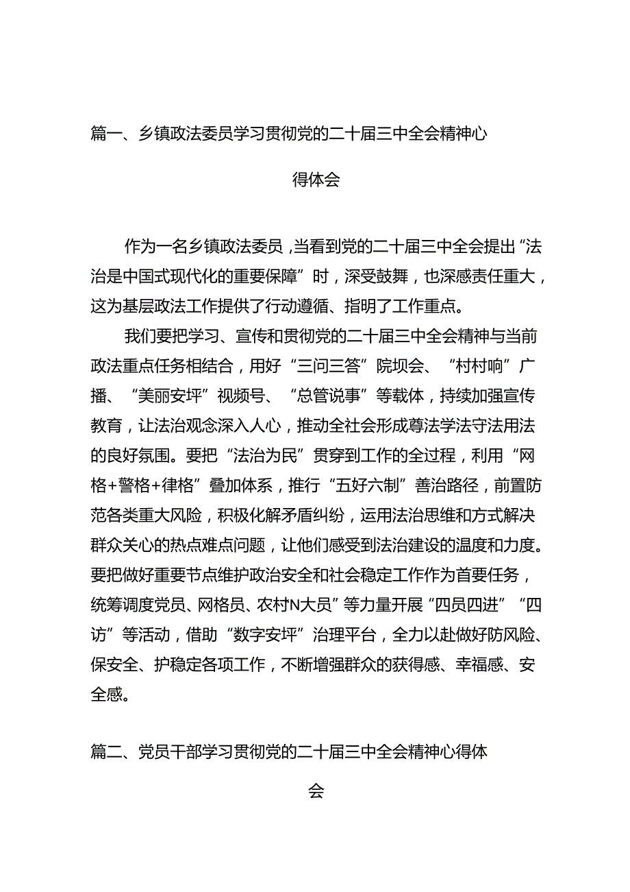 （10篇）乡镇政法委员学习贯彻党的二十三中全会精神心得体会集合.docx_第2页