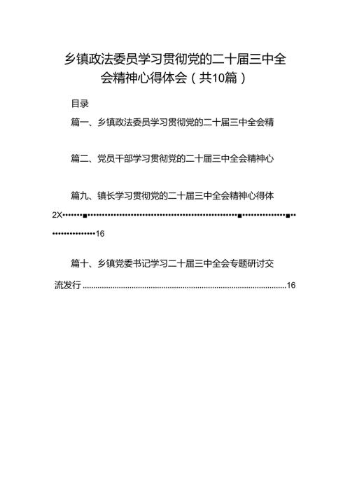 （10篇）乡镇政法委员学习贯彻党的二十三中全会精神心得体会集合.docx