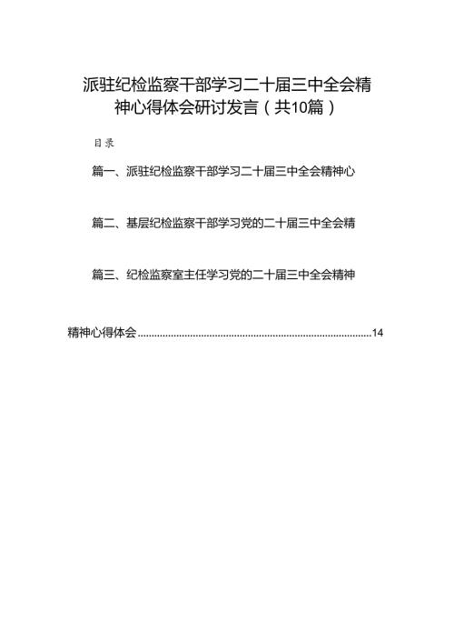 （10篇）派驻纪检监察干部学习二十三中全会精神心得体会研讨发言（精选）.docx