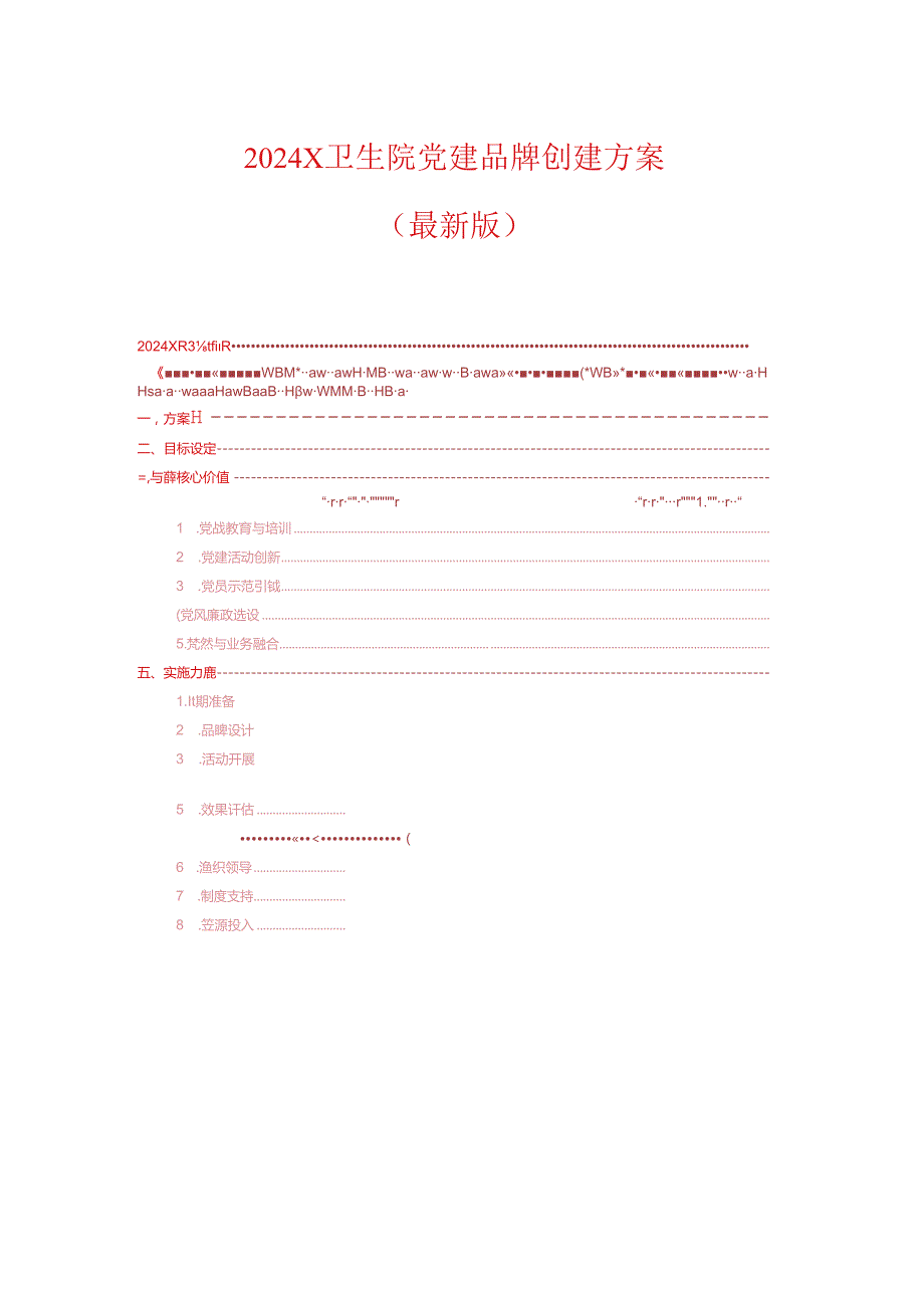 2024X卫生院党建品牌创建方案（最新版）.docx_第1页