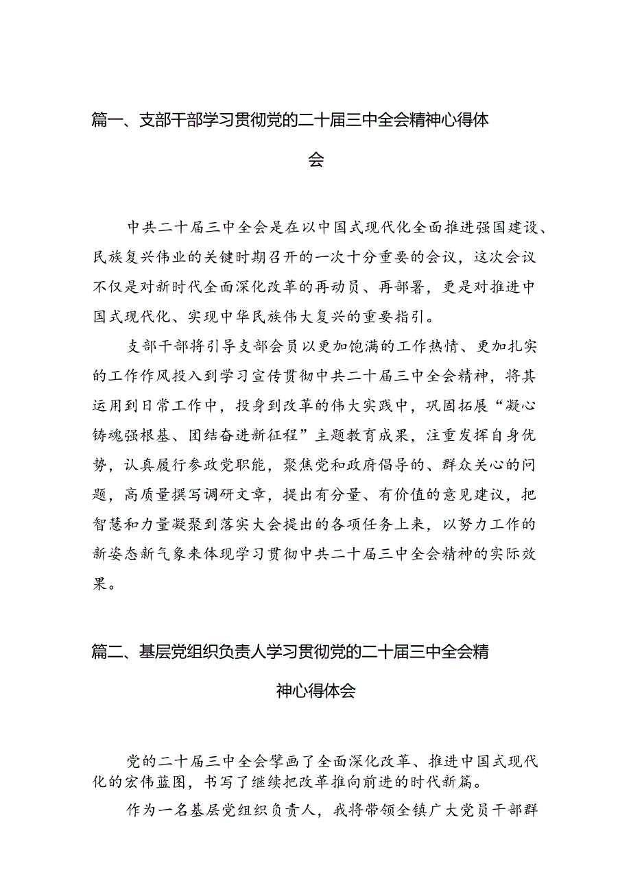支部干部学习贯彻党的二十三中全会精神心得体会7篇（最新版）.docx_第2页