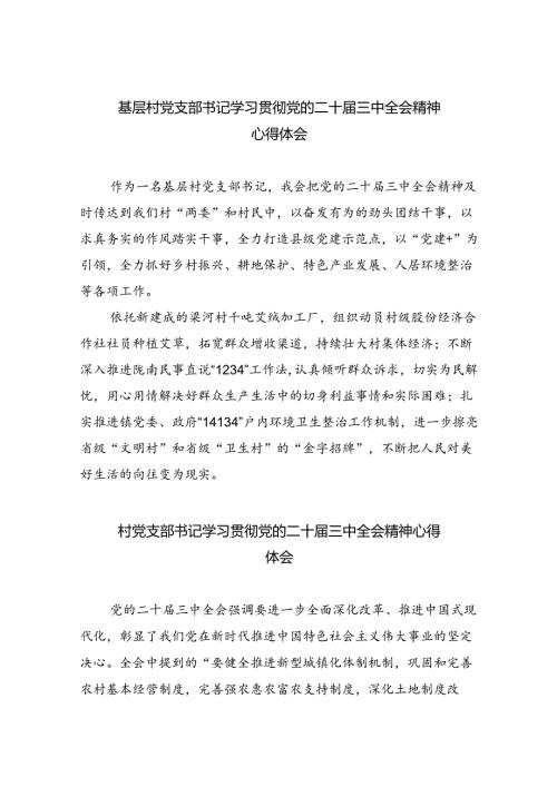 （9篇）基层村党支部书记学习贯彻党的二十三中全会精神心得体会（最新版）.docx