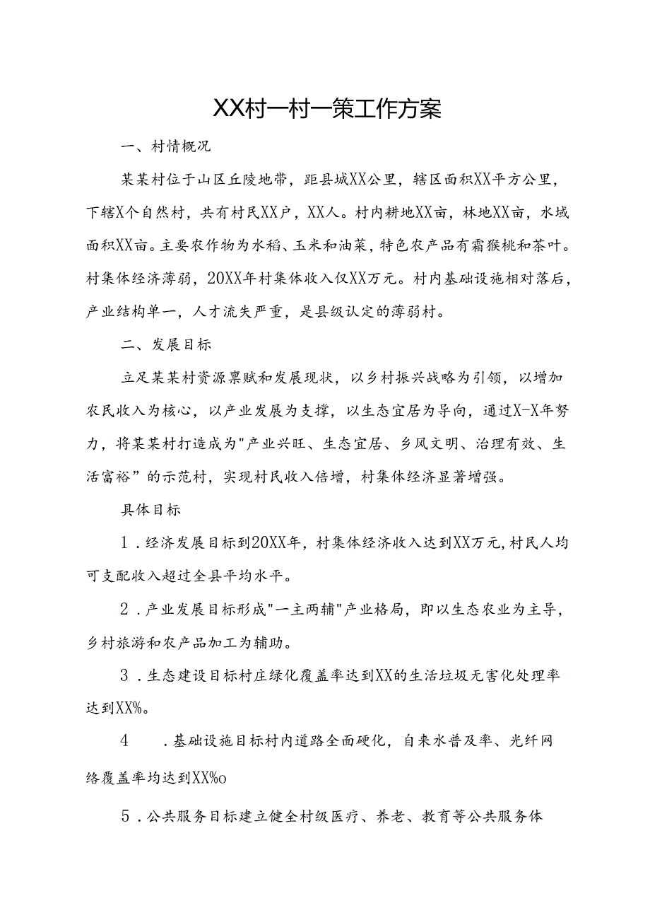 XX村一村一策工作方案.docx_第1页