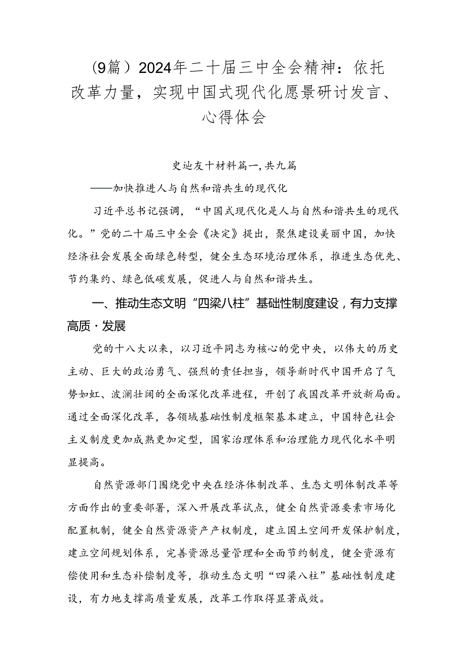 （9篇）2024年二十三中全会精神：依托改革力量实现中国式现代化愿景研讨发言、心得体会.docx_第1页