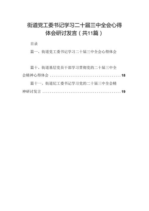 （11篇）街道党工委书记学习二十三中全会心得体会研讨发言（最新版）.docx