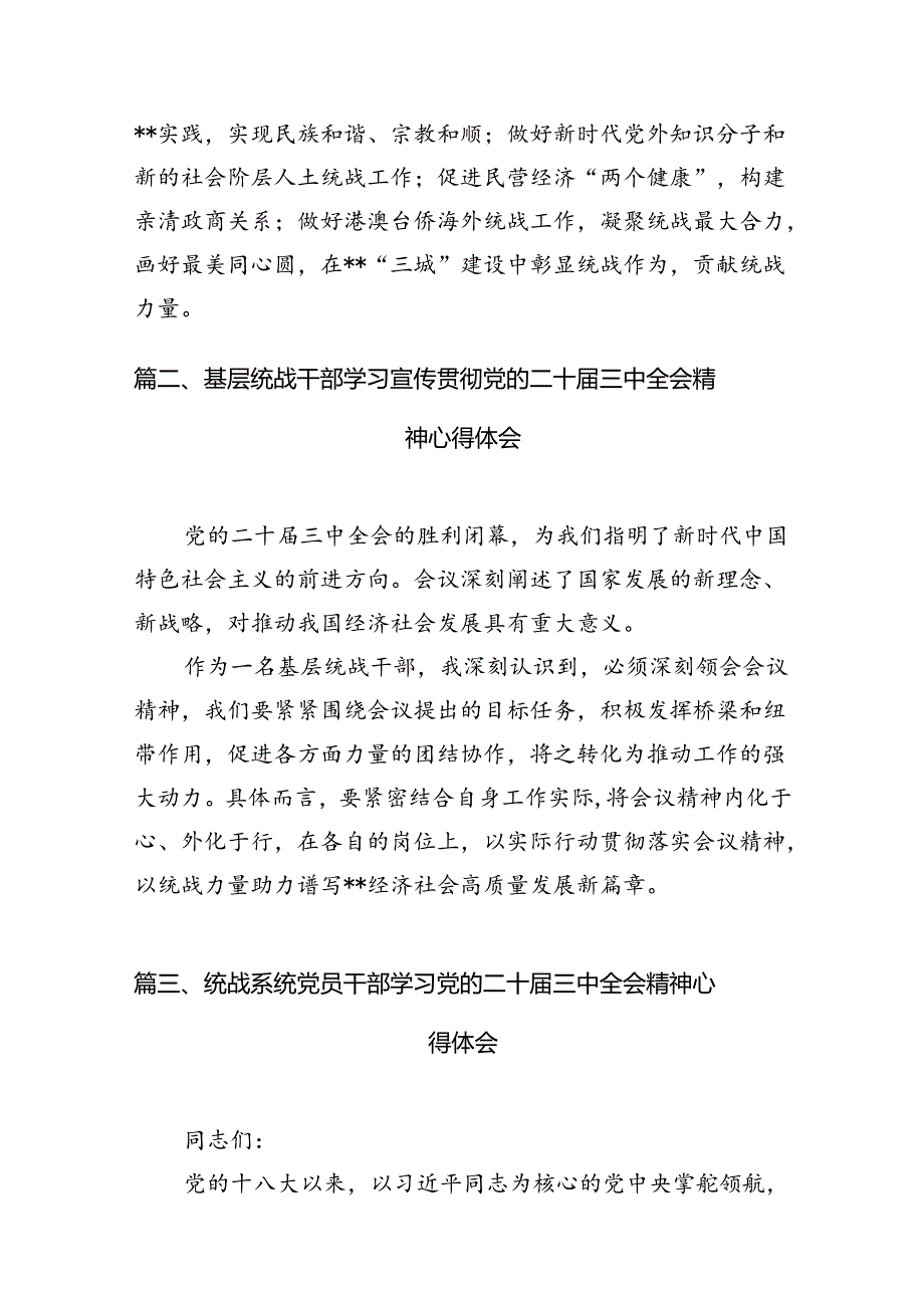统战干部学习党的二十三中全会精神心得体会研讨发言7篇（详细版）.docx_第2页