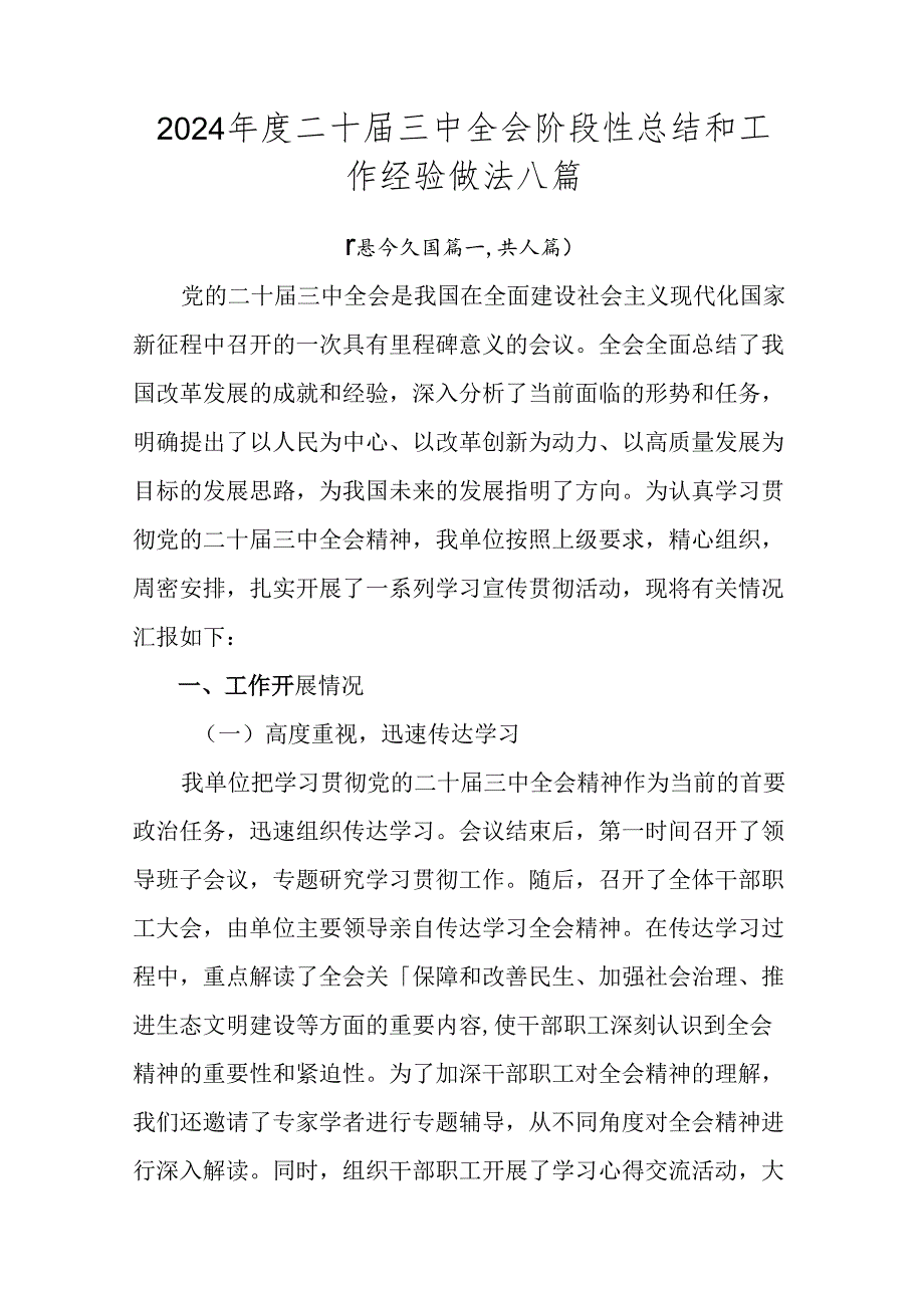 2024二十三中全会阶段性总结和工作经验做法八篇.docx_第1页