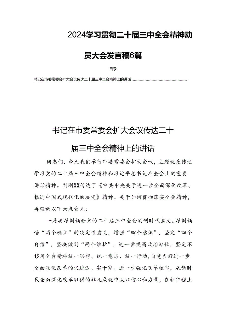 2024学习贯彻二十三中全会精神动员大会发言稿6篇.docx_第1页