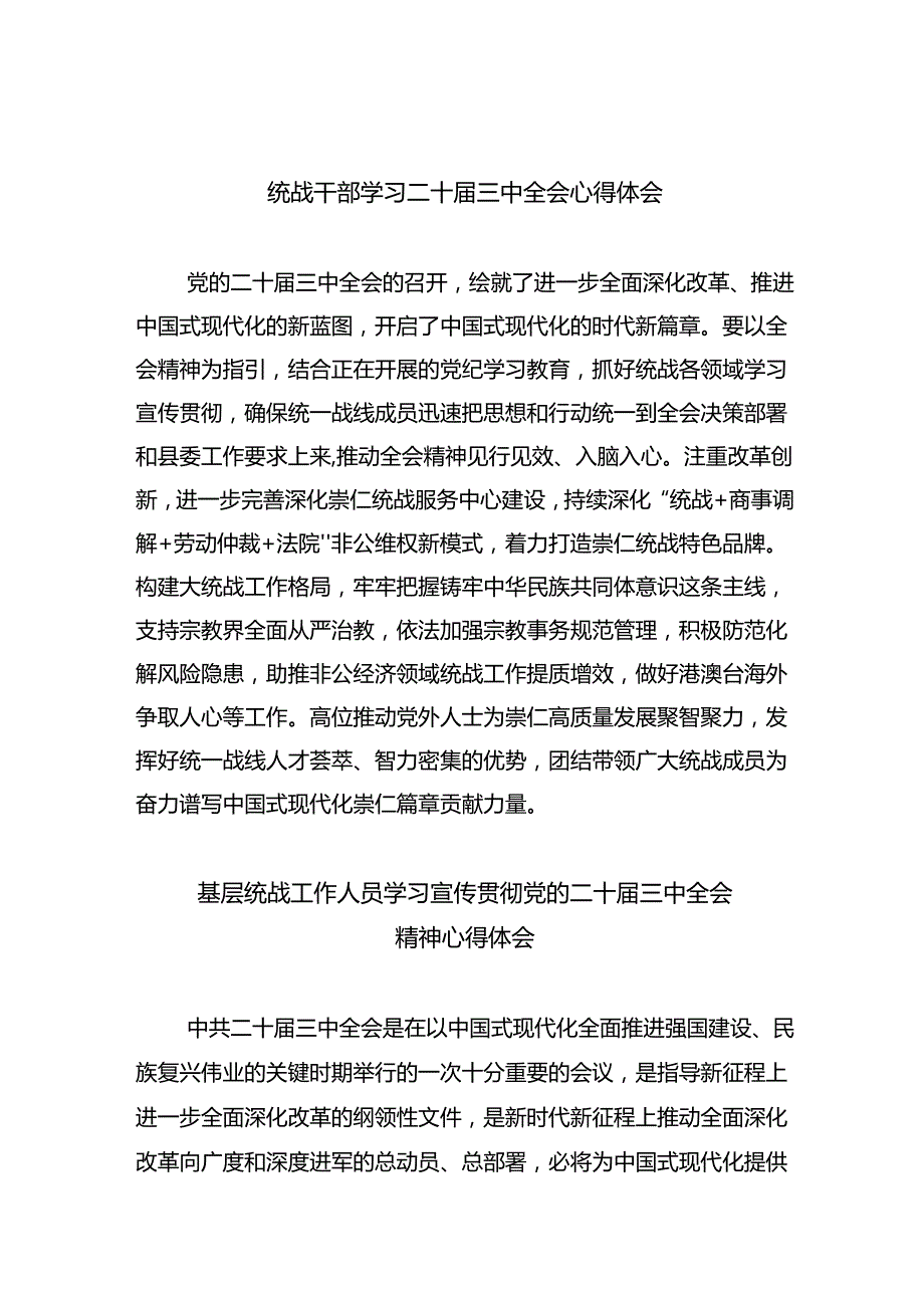 统战干部学习二十三中全会心得体会（共五篇）.docx_第1页