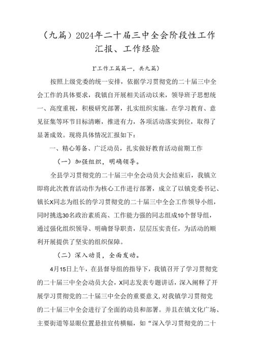 （九篇）2024年二十三中全会阶段性工作汇报、工作经验.docx