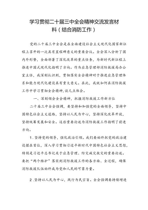 消防救援系统领导干部学习贯彻二十三中全会精神研讨交流发言材料心得体会.docx