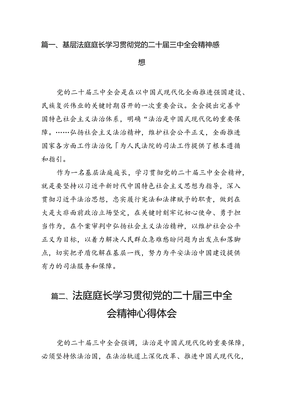 （10篇）基层法庭庭长学习贯彻党的二十三中全会精神感想（详细版）.docx_第2页