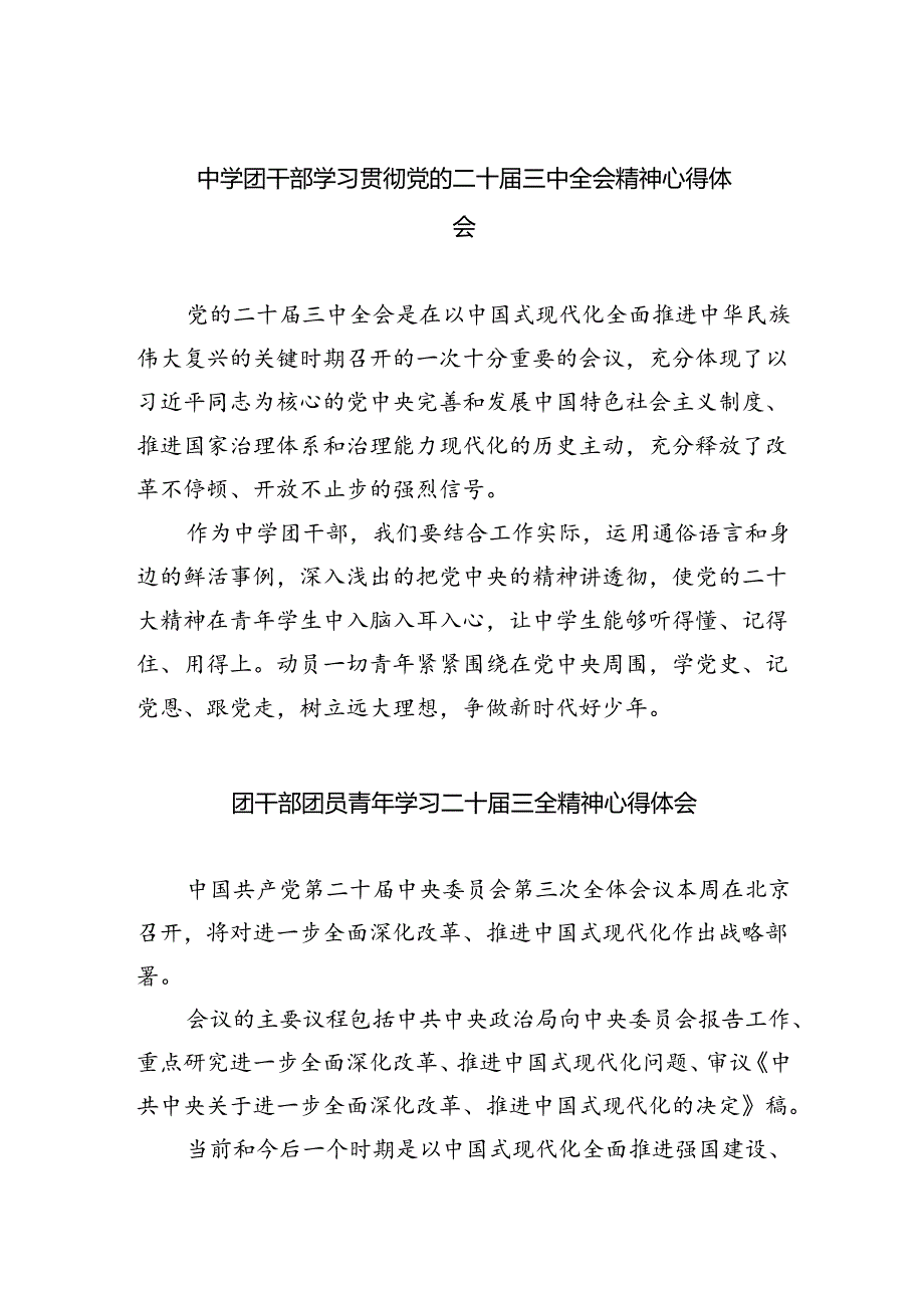 中学团干部学习贯彻党的二十三中全会精神心得体会8篇（最新版）.docx_第1页