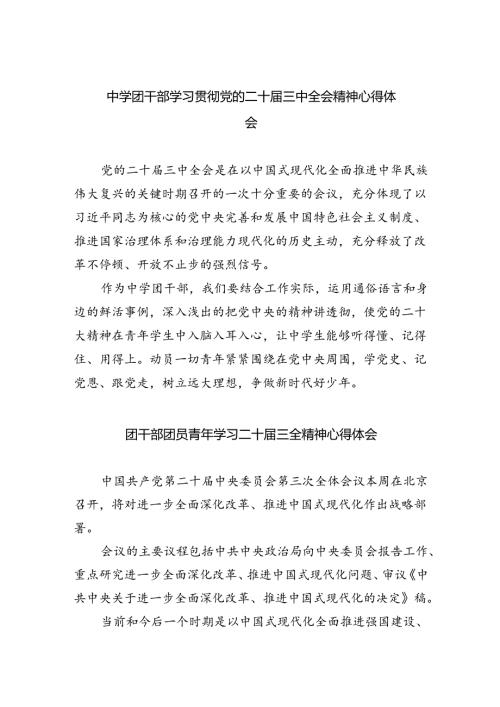 中学团干部学习贯彻党的二十三中全会精神心得体会8篇（最新版）.docx