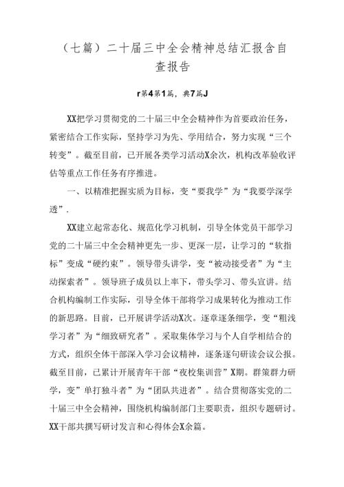 （七篇）二十三中全会精神总结汇报含自查报告.docx