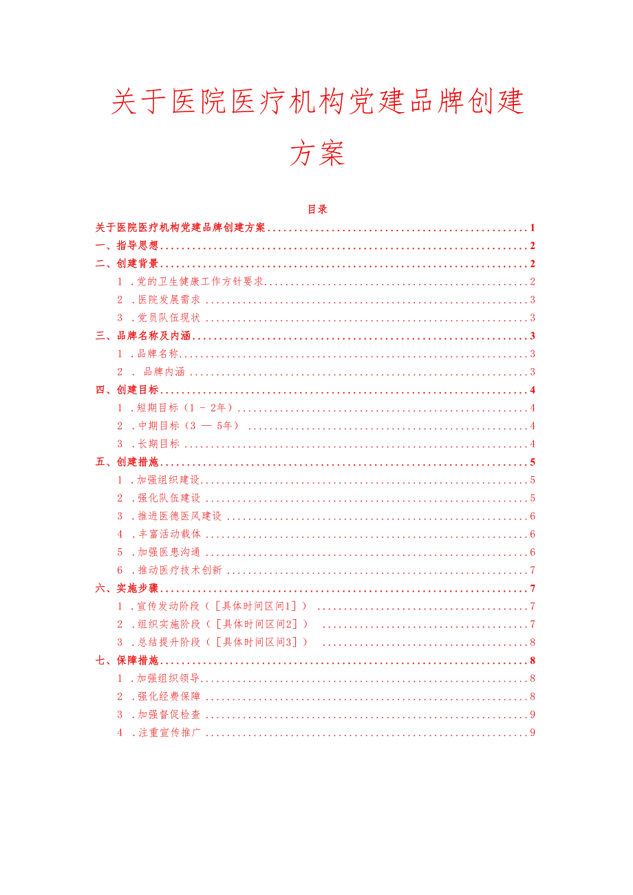 1.医院医疗机构党建品牌创建方案.docx_第1页