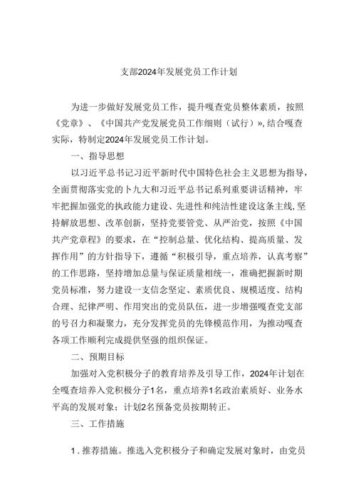 （9篇）支部2024年发展党员工作计划（精选）.docx