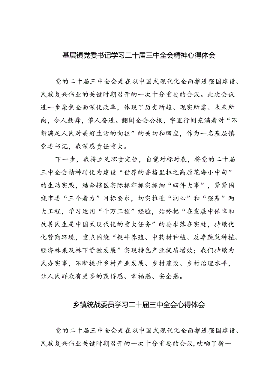 （9篇）基层镇党委书记学习二十三中全会精神心得体会（最新版）.docx_第1页