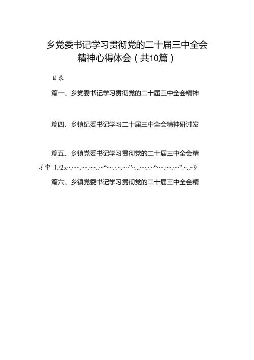 （10篇）乡党委书记学习贯彻党的二十三中全会精神心得体会专题资料.docx