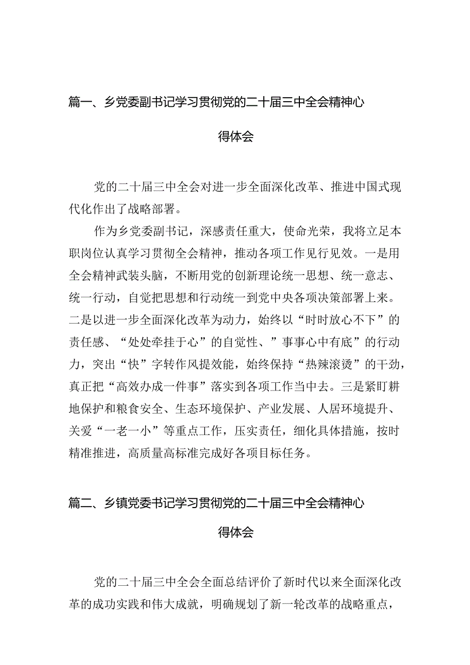 （10篇）乡党委副书记学习贯彻党的二十三中全会精神心得体会范文.docx_第2页