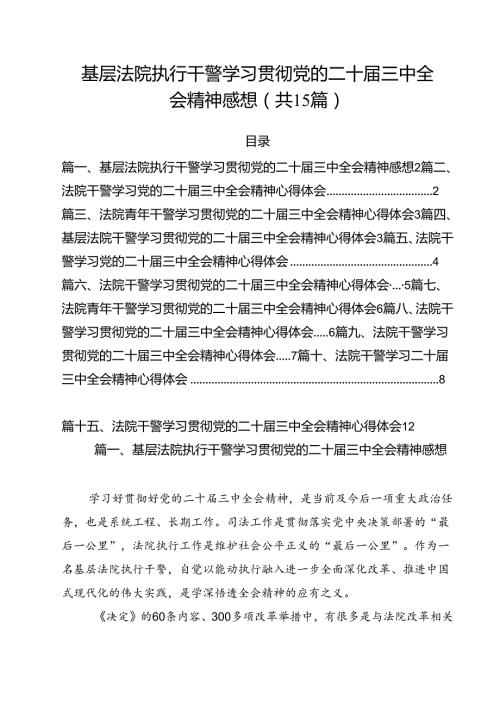 （15篇）基层法院执行干警学习贯彻党的二十三中全会精神感想（精选）.docx