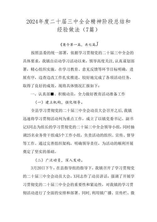 2024二十三中全会精神阶段总结和经验做法（7篇）.docx