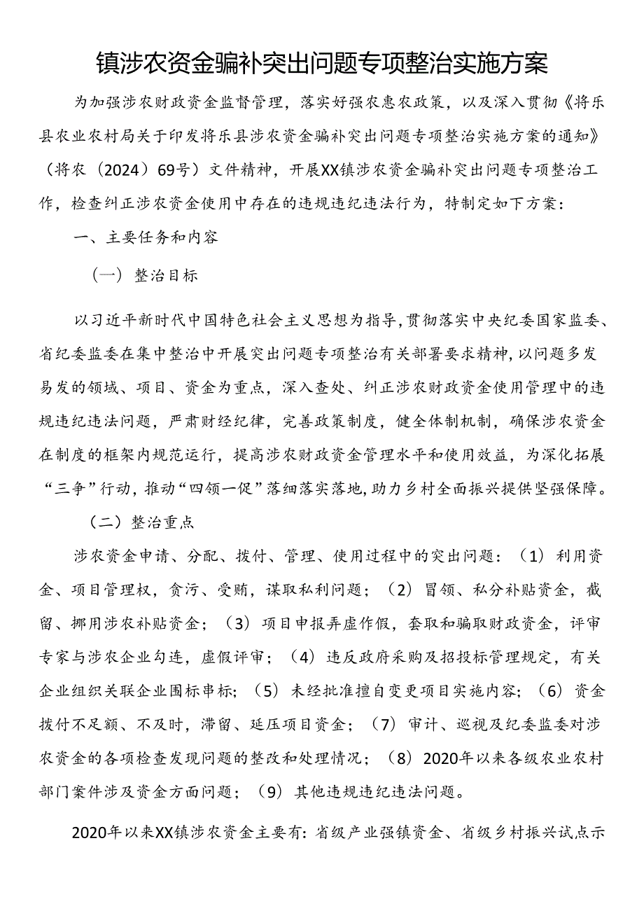 镇涉农资金骗补突出问题专项整治实施方案.docx_第1页