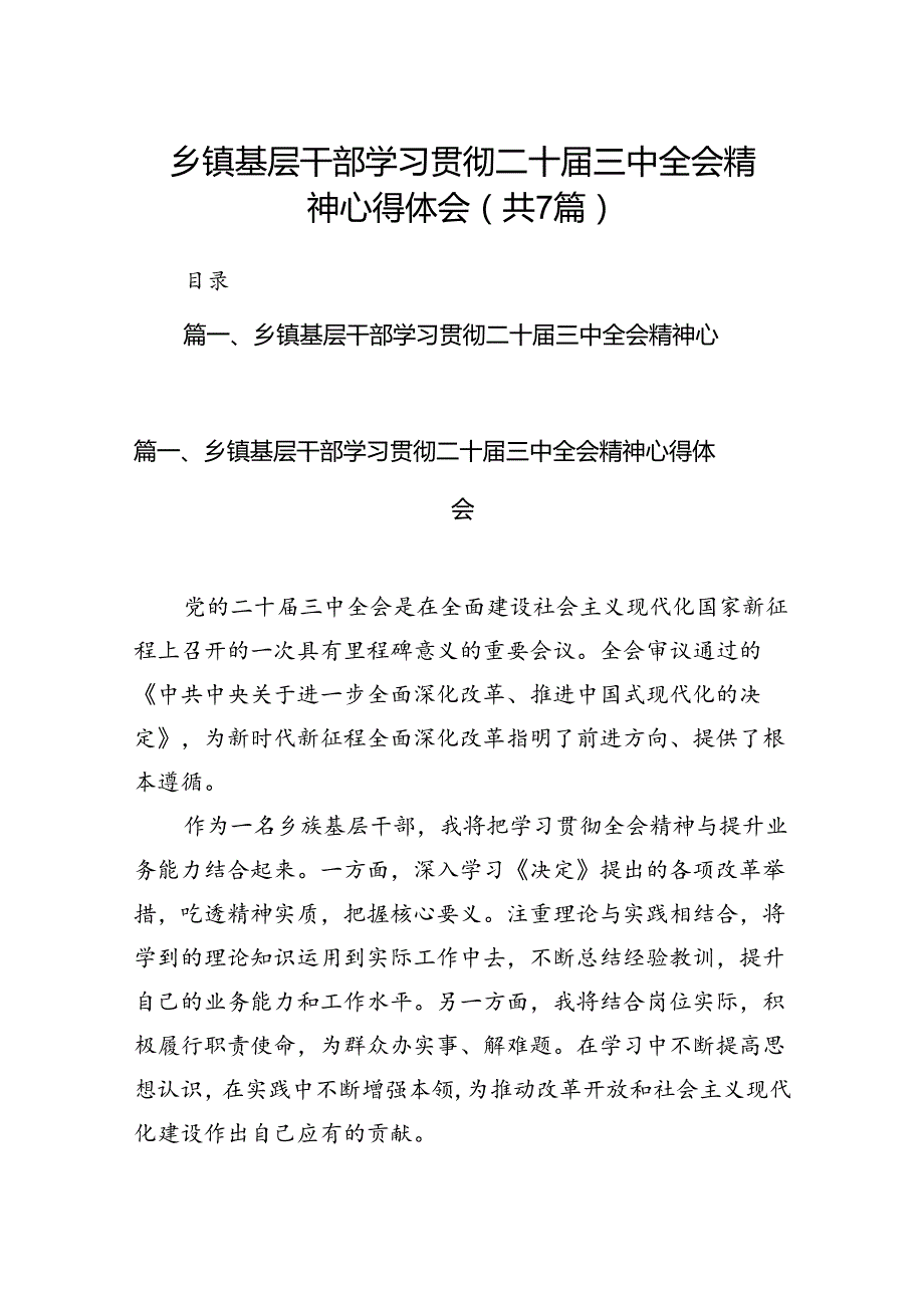 乡镇基层干部学习贯彻二十三中全会精神心得体会（共7篇）.docx_第1页