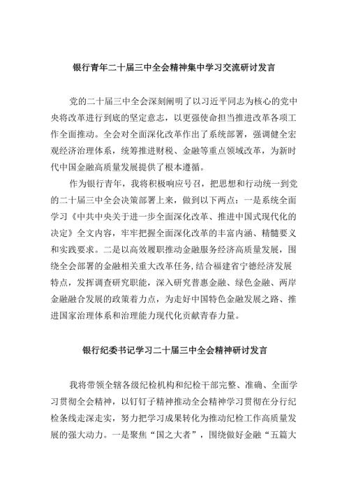 银行青年二十三中全会精神集中学习交流研讨发言8篇（精选）.docx