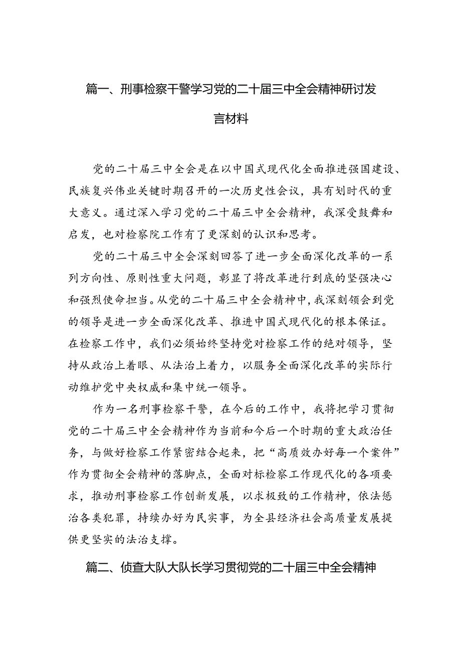 （10篇）刑事检察干警学习党的二十三中全会精神研讨发言材料集合.docx_第2页