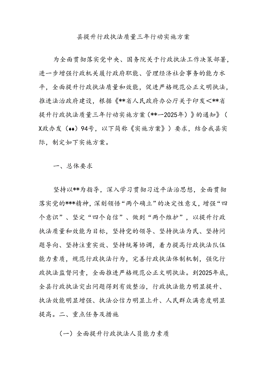 县提升行政执法质量三年行动实施方案.docx_第1页