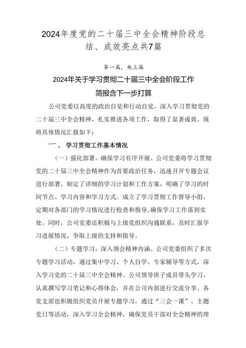 2024党的二十三中全会精神阶段总结、成效亮点共7篇.docx