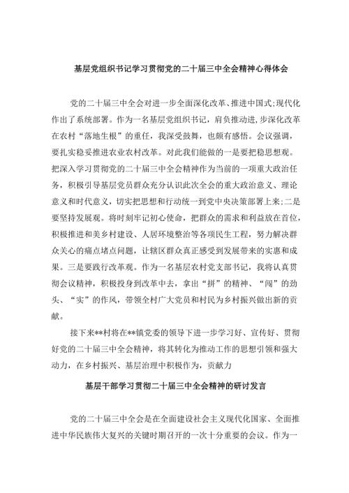 基层党组织书记学习贯彻党的二十三中全会精神心得体会8篇(最新精选).docx