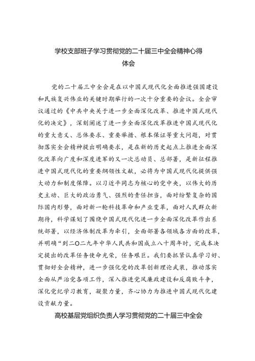 学校支部班子学习贯彻党的二十三中全会精神心得体会（共8篇）.docx