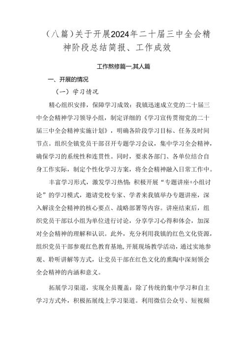 （八篇）关于开展2024年二十三中全会精神阶段总结简报、工作成效.docx