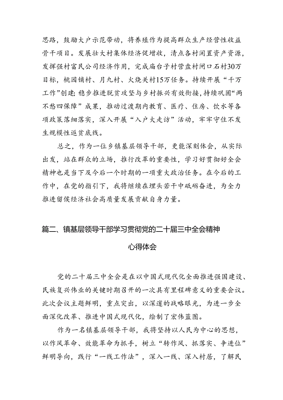 乡镇基层领导干部学习党的二十三中全会精神心得体会研讨发言(7篇集合).docx_第2页