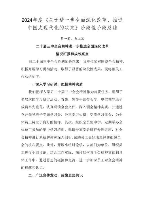 2024《关于进一步全面深化改革、推进中国式现代化的决定》阶段性阶段总结.docx