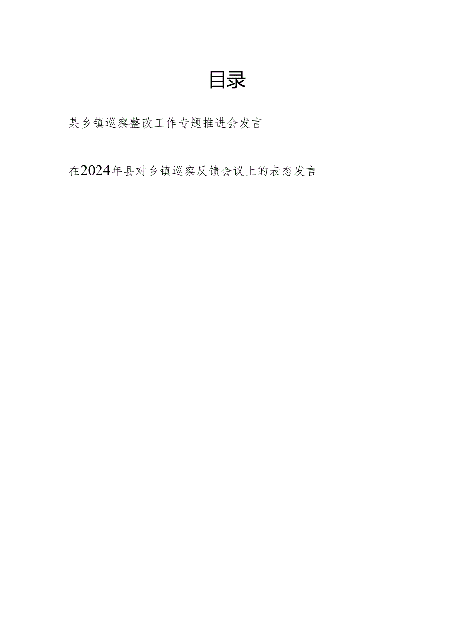 2024在乡镇巡察整改工作专题推进会发言和县对乡镇巡察反馈会议上的表态发言.docx_第1页