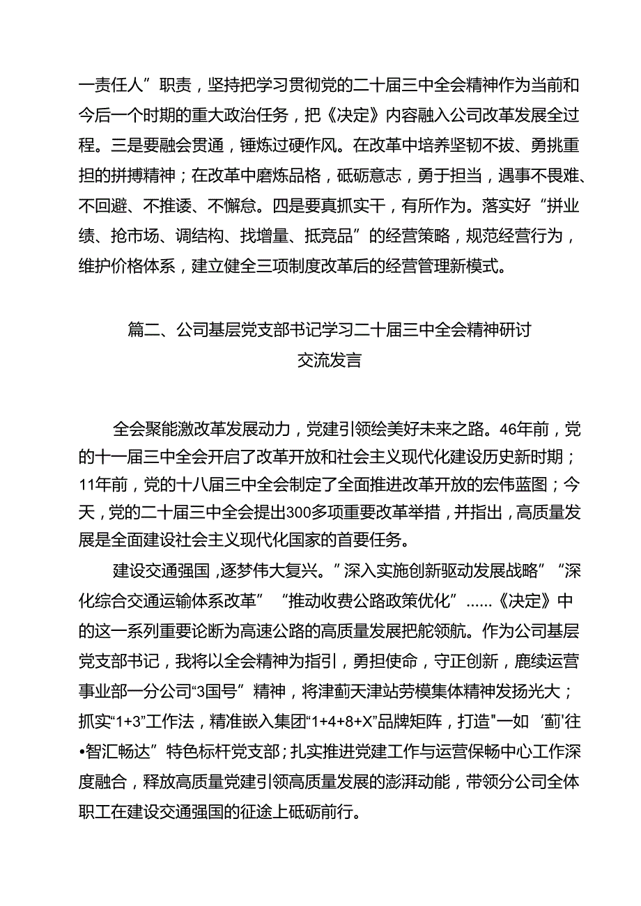 （13篇）公司党委书记学习二十三中全会精神专题研讨发言（精选）.docx_第2页