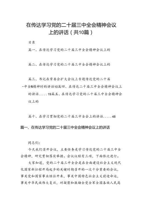 （10篇）在传达学习党的二十三中全会精神会议上的讲话汇编.docx