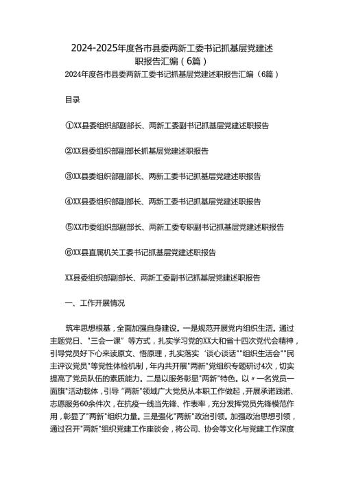 20242025各市县委两新工委书记抓基层党建述职报告汇编（6篇）.docx