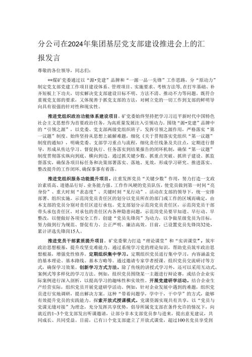 分公司在2024年集团基层党支部建设推进会上的汇报发言.docx