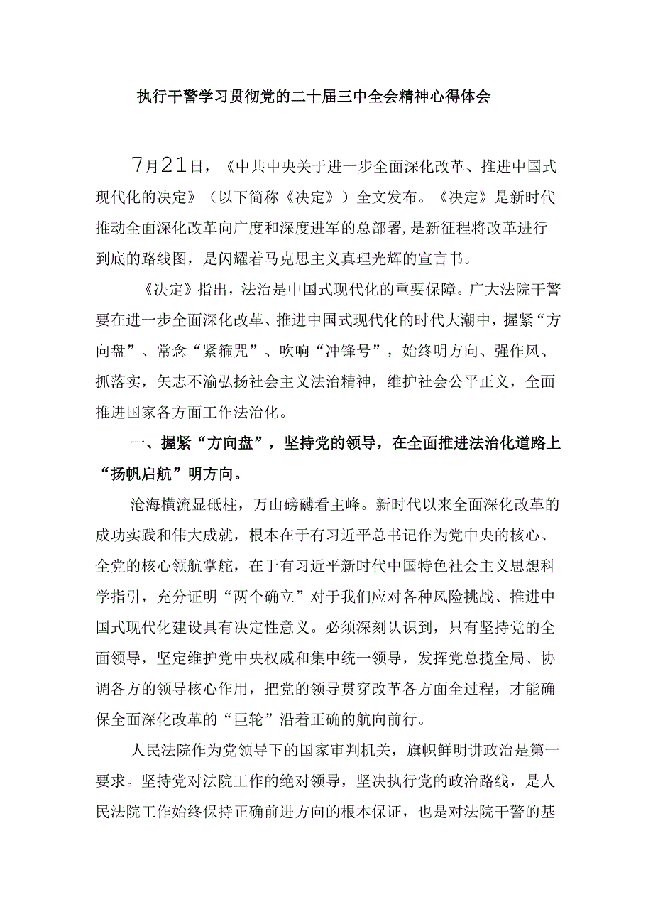 （11篇）执行干警学习贯彻党的二十三中全会精神感想（详细版）.docx_第3页