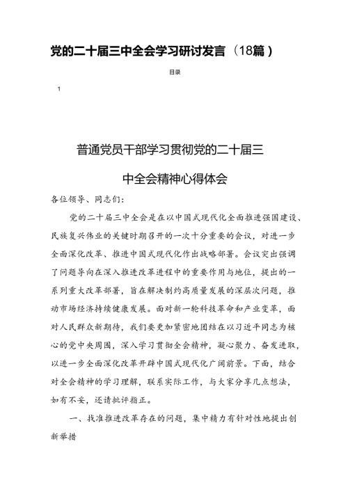 党的二十三中全会学习研讨发言(18篇).docx