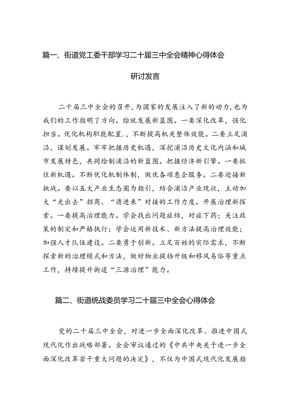 （11篇）街道党工委干部学习二十三中全会精神心得体会研讨发言（精选）.docx_第2页