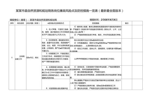 某某市县自然资源和规划局各岗位廉政风险点及防控措施一览表（最新最全面版本）.docx