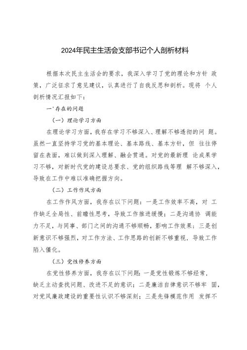 2024年民主生活会支部书记个人剖析材料.docx