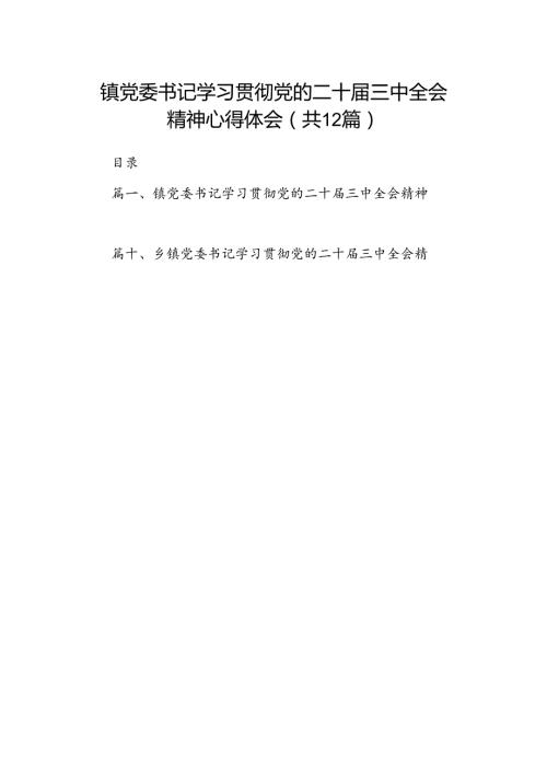 镇党委书记学习贯彻党的二十三中全会精神心得体会【12篇】.docx
